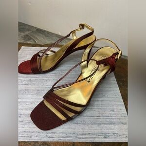 Fashion Tradition~NIB~Glittery Sangria-Colored Strappy Heels~Sling Back~Size 7